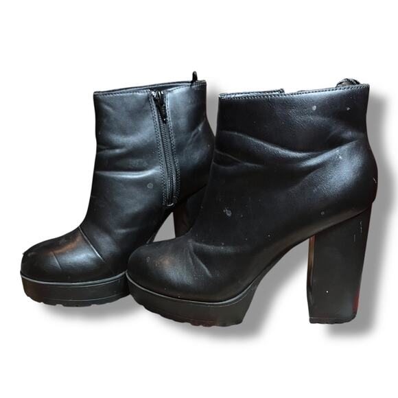 H&M Divided Black Chunky Heel Ankle Boots Women’s Size 8 EUR 39 Platform Block - Picture 2 of 10